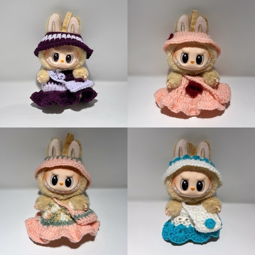 [BUNDLE OF 4] Labubu Handmade Custom Have a Seat Clothes Dress Hat Purse Set